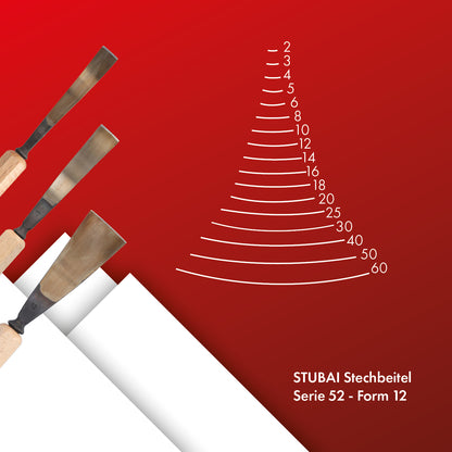 STUBAI Stemmeisen Stechbeitel Serie 52 - Form 12 | Gebogenes Flacheisen 14 mm, mit Holzgriff, zum Vorstechen, für Anschlagarbeiten, Schrupparbeiten, Rosetten, zur Bearbeitung von Holz