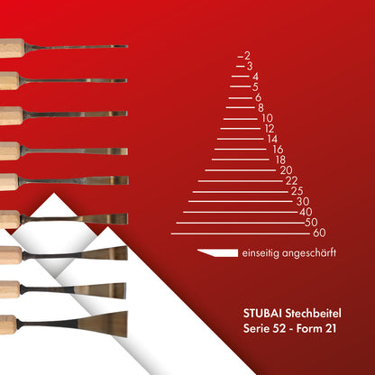 STUBAI Stemmeisen Stechbeitel Serie 52 - Form 21 | Gekröpftes Balleisen, Breite 2 mm, mit Holzgriff, für glatte Flächen, zum Vorstechen, Kerb- und Reliefschnitzarbeiten, zur Bearbeitung von Holz