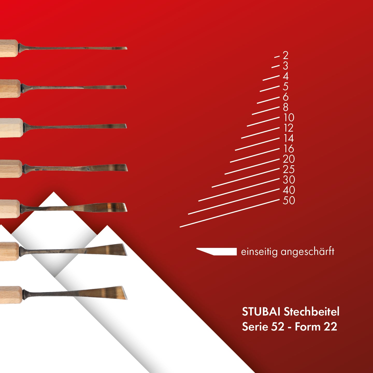 STUBAI Stemmeisen Stechbeitel Serie 52 - Form 22 | Gekröpftes, linksschräges Balleisen 2 mm, mit Holzgriff, für glatte Flächen, zum Vorstechen, Kerb- & Reliefschnitzarbeiten, Holzbearbeitung