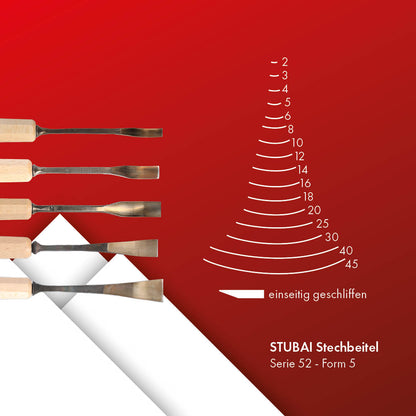 STUBAI Stemmeisen Stechbeitel Serie 52 - Form 26 | Gekröpftes Hohleisen 6 mm, mit Holzgriff, zum Vorstechen, für Anschlagarbeiten, Schrupparbeiten, Rosetten, zur Bearbeitung von Holz