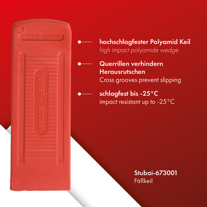 STUBAI Fällkeil 180 mm aus Polyamid | 170 g | Spaltkeil mit Querrillen, Holzspalter, Keil zum Fällen von Bäumen, für Forst, Garten und Camping