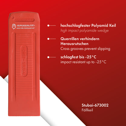 STUBAI Fällkeil 230 mm aus Polyamid | 300 g | Spaltkeil mit Querrillen, Holzspalter, Keil zum Fällen von Bäumen, für Forst, Garten und Camping