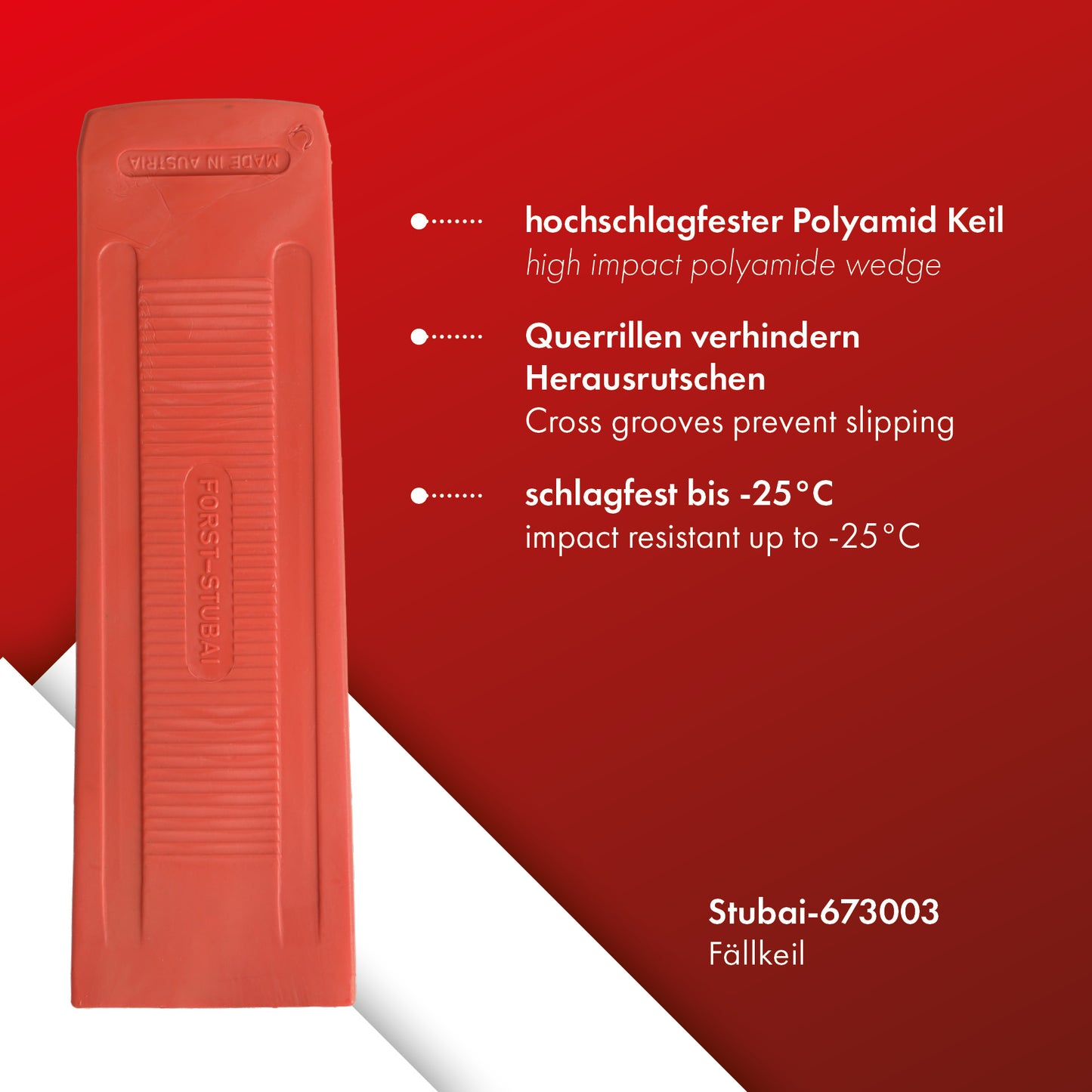 STUBAI Fällkeil 280 mm aus Polyamid | 460 g | Spaltkeil mit Querrillen, Holzspalter, Keil zum Fällen von Bäumen, für Forst, Garten und Camping