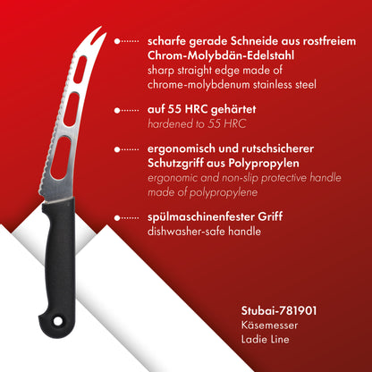 STUBAI hochwertiges Käsemesser | 155 mm | Küchenmesser aus Edelstahl für Schneiden von Käse & anderen Lebensmitteln, rostfrei, spülmaschinenfest, für Küche, Gastronomie