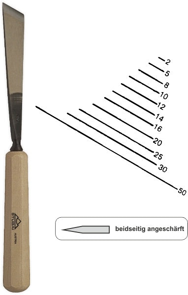 STUBAI Stemmeisen Stechbeitel Serie 52 - Form 2 | Gerades Balleisen, schräg - 1 mm, mit Holzgriff, für glatte Flächen, zum Vorstechen, Kerb- und Reliefschnitzarbeiten, zur Bearbeitung von Holz