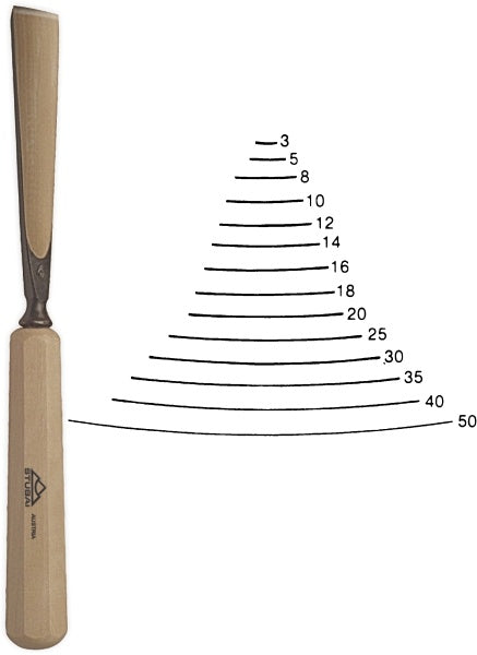 STUBAI Stemmeisen Stechbeitel Serie 52 - Form 3 | Gerades Flacheisen - 12 mm, mit Holzgriff, zum Vorstechen, für Anschlagarbeiten, Schrupparbeiten, Rosetten, zur Bearbeitung von Holz