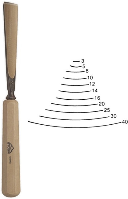 STUBAI Stemmeisen Stechbeitel Serie 52 - Form 8 | Gerades Hohleisen 12 mm, mit Holzgriff, für Figurenarbeiten, Kerb- und Reliefschnitzarbeiten, zur präzisen Bearbeitung von Holz