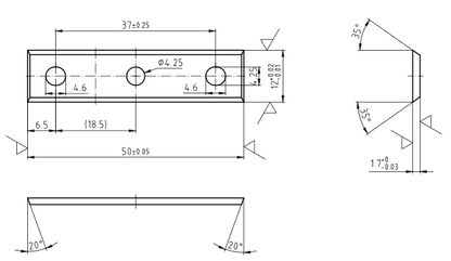 HM-Wendeplatte vierschneidig 50x12x1,7mm a=37mm 10 Stück |  sehr gut geeignet für Spanplatten, und gut geeignet für MDF, Hart- und Weichholz |