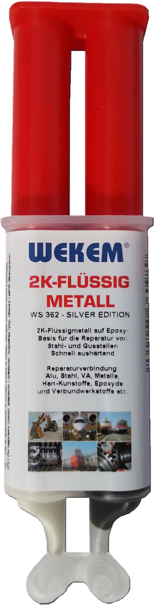 WEKEM WS 362 Flüssigmetall / Doppelspritze 25 ml | Auf Epoxy-Basis | Füllt Risse, Löcher  sowie Lunkerstellen | Schnelle Aushärtung | Farbe: Schwarz / Weiss-grau