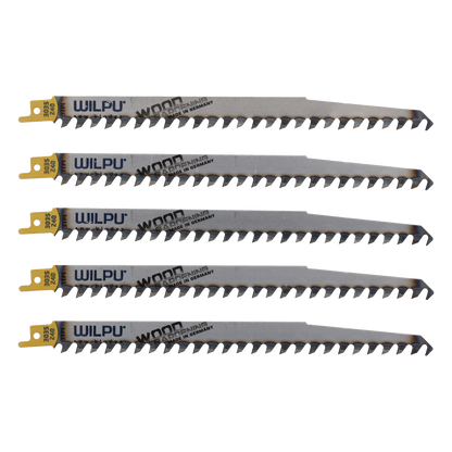 Wilpu 5 Stück  Säbelsägeblätter für Holz & Kunststoff | Länge 240mm ; Höhe 19mm ; Dicke 1,27mm ; Schnittlänge 220mm ; Zahnteilung 8,5mm / 3'' |