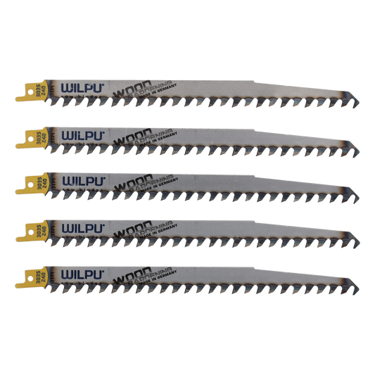 Wilpu 5 Stück  Säbelsägeblätter für Holz & Kunststoff | Länge 240mm ; Höhe 19mm ; Dicke 1,27mm ; Schnittlänge 220mm ; Zahnteilung 8,5mm / 3'' |