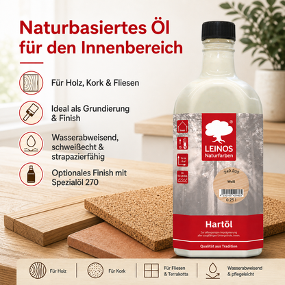 LEINOS Holzöl 250 ml | Hartöl Weiß für Tische Möbel Arbeitsplatten | Teak Eiche Möbelöl für effektive Versiegelung und langanhaltenden Schutz im Innenbereich