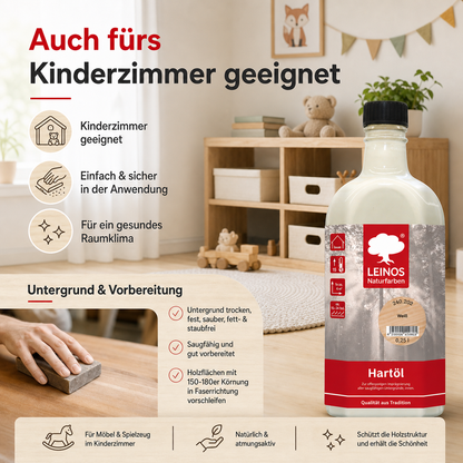 LEINOS Holzöl 250 ml | Hartöl Weiß für Tische Möbel Arbeitsplatten | Teak Eiche Möbelöl für effektive Versiegelung und langanhaltenden Schutz im Innenbereich