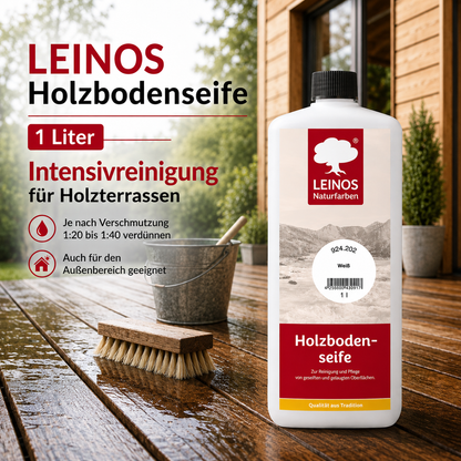 LEINOS Holzbodenseife 924 weiß 1 Liter – hochkonzentrierte Reinigung & Pflege für gelaugte/geseifte Holzböden | für Erstbehandlung 1:10 & Unterhalt 1:40 | rückfettend