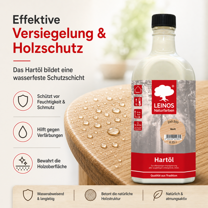 LEINOS Holzöl 250 ml | Hartöl Weiß für Tische Möbel Arbeitsplatten | Teak Eiche Möbelöl für effektive Versiegelung und langanhaltenden Schutz im Innenbereich