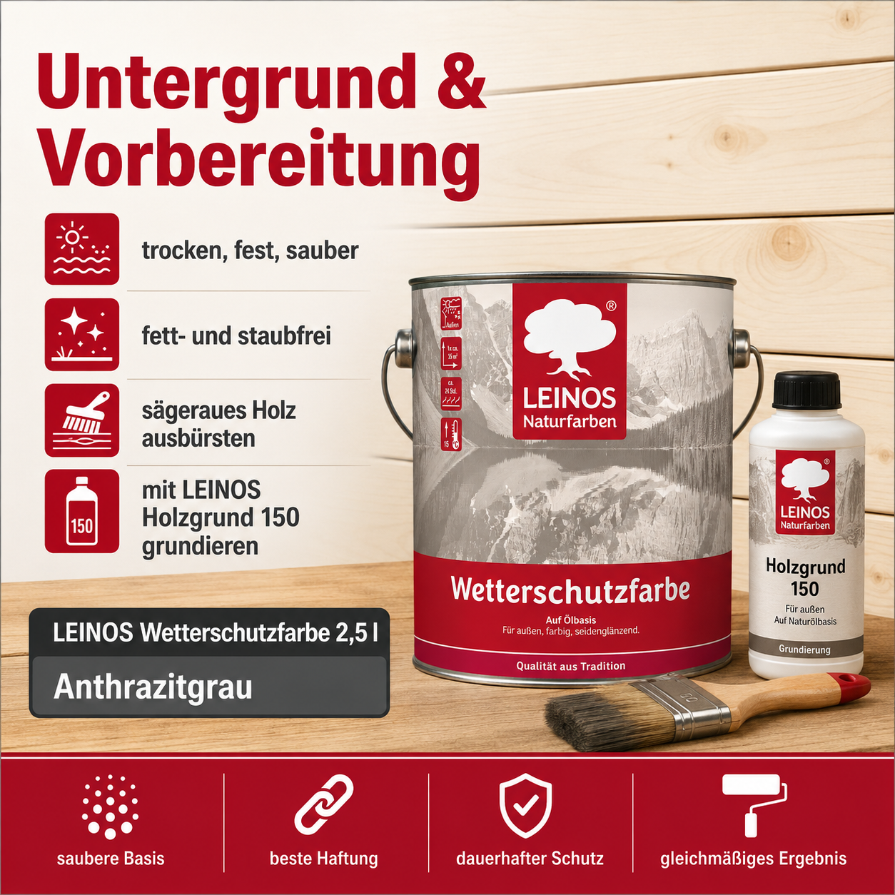 LEINOS Wetterschutzfarbe 2,5 l | Anthrazitgrau Holzlasur für Holzfassaden Fenster Gartenhäuser| wetterbeständige Deckfarbe für effektive Versiegelung und langanhaltenden Schutz auf Ölbasis im Außenbereich