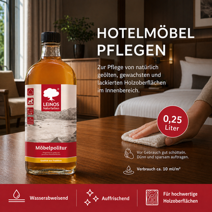 Pflegemittel für geölte und gewachste Möbeloberflächen 0,25l | Zur Pflege von natürlich geölten, gewachsten und lackierten Oberflächen im Innenbereich.