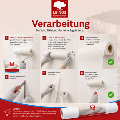 LEINOS Anstrichvlies 50 m – Vliesarmierung für LEINOS Silikat-Hybridfarbe 694, zur rissüberbrückenden Wandbeschichtung im Innenbereich, einfache Verarbeitung, nahtloses Ergebnis, Profi