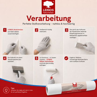 LEINOS Anstrichvlies 50 m – Vliesarmierung für LEINOS Silikat-Hybridfarbe 694, zur rissüberbrückenden Wandbeschichtung im Innenbereich, einfache Verarbeitung, nahtloses Ergebnis, Profi