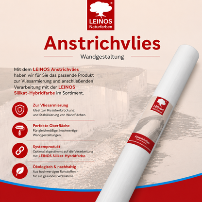 LEINOS Anstrichvlies 50 m – Vliesarmierung für LEINOS Silikat-Hybridfarbe 694, zur rissüberbrückenden Wandbeschichtung im Innenbereich, einfache Verarbeitung, nahtloses Ergebnis, Profi