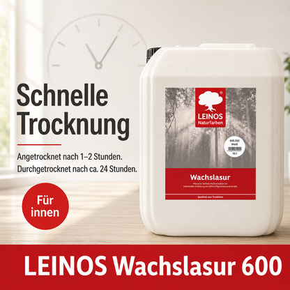 Leinos 600 Wachslasur für Innen 202 10 Liter weiß – wässrige Holzlasur für Möbel, Holzdecken, Wandverkleidungen und Kinderspielzeug im Innenbereich, weiß, pigmentierbar, leicht aufzutragen