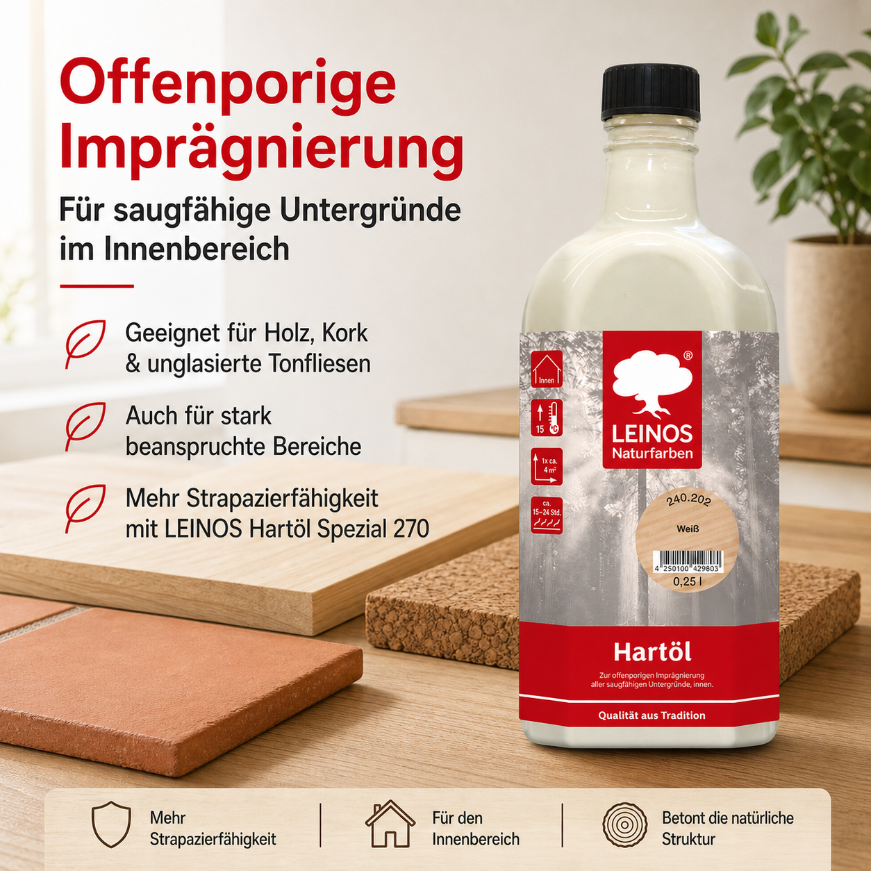 LEINOS Holzöl 250 ml | Hartöl Weiß für Tische Möbel Arbeitsplatten | Teak Eiche Möbelöl für effektive Versiegelung und langanhaltenden Schutz im Innenbereich