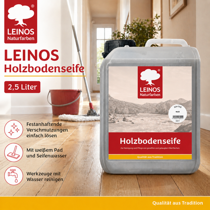 LEINOS 924 Holzbodenseife 2,50 l Weiß | Zur Reinigung, Pflege und Veredelung von geseiften und gelaugten, sowie von natur- und weißgeölten Holzoberflächen