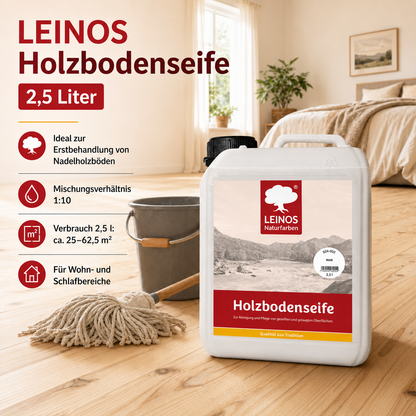 LEINOS 924 Holzbodenseife 2,50 l Weiß | Zur Reinigung, Pflege und Veredelung von geseiften und gelaugten, sowie von natur- und weißgeölten Holzoberflächen
