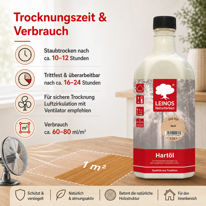 LEINOS Holzöl 250 ml | Hartöl Weiß für Tische Möbel Arbeitsplatten | Teak Eiche Möbelöl für effektive Versiegelung und langanhaltenden Schutz im Innenbereich