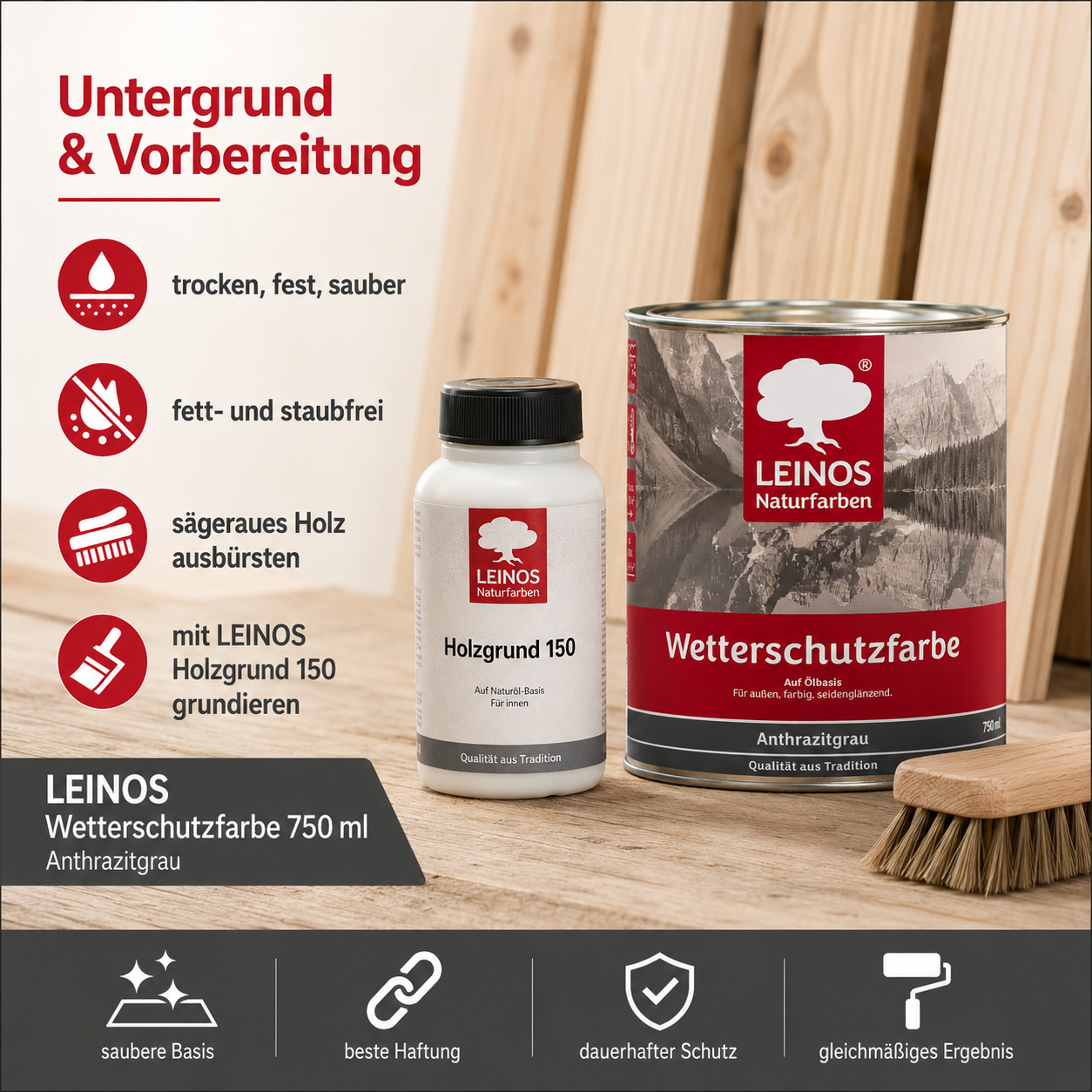 LEINOS Wetterschutzfarbe 750 ml | Anthrazitgrau Holzlasur für Holzfassaden Fenster Gartenhäuser| wetterbeständige Deckfarbe für effektive Versiegelung und langanhaltenden Schutz auf Ölbasis im Außenbereich