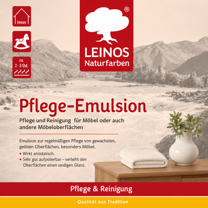 LEINOS Pflege-Emulsion 925 | 1 Liter Pflege für geölte & gewachste Holzoberflächen | antistatisch, hochpolierbar | seidiger Glanz für Möbel, Tische & Innenflächen im Innenbereich für Holzpflege pur