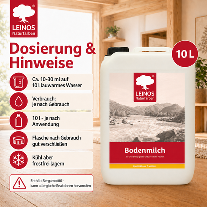 LEINOS 920 Bodenmilch 10 Liter | Pflegemittel für geölte, gewachste und lackierte Fußböden |  Holz, Kork und Linoleum | ergibt seidenglänzende Oberfläche