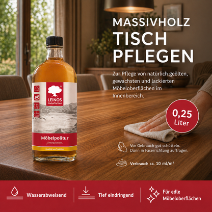 Pflegemittel für geölte und gewachste Möbeloberflächen 0,25l | Zur Pflege von natürlich geölten, gewachsten und lackierten Oberflächen im Innenbereich.