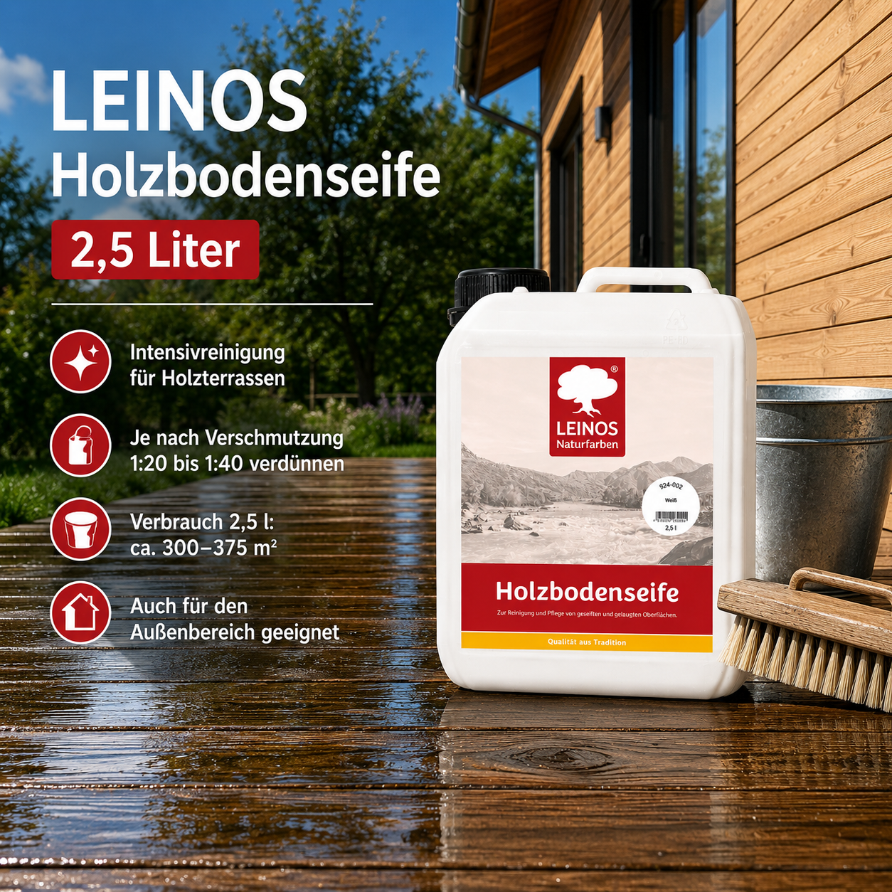 LEINOS 924 Holzbodenseife 2,50 l Weiß | Zur Reinigung, Pflege und Veredelung von geseiften und gelaugten, sowie von natur- und weißgeölten Holzoberflächen