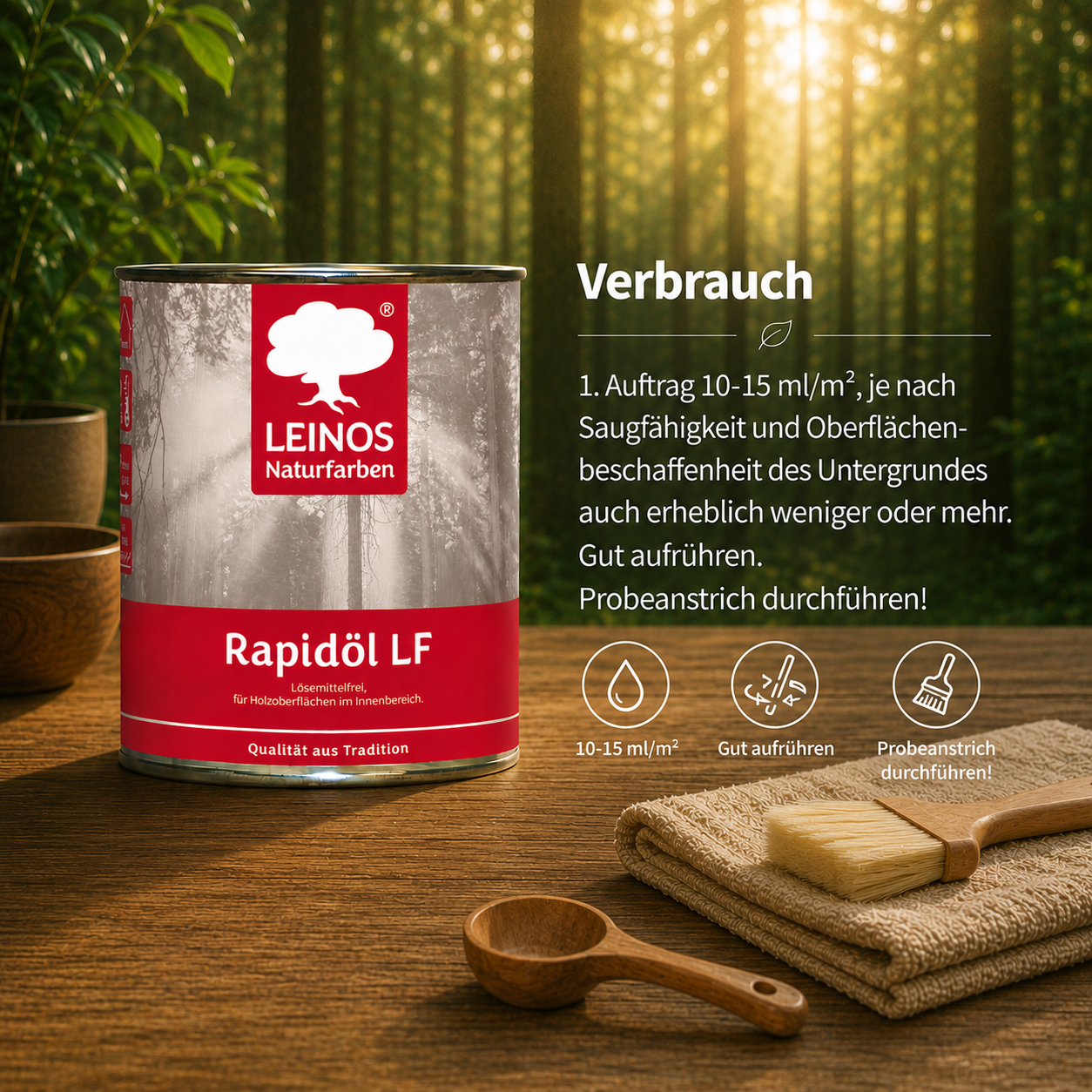 LEINOS Rapidöl LF 249, 0,75 l – lösemittelfreie Öl-Wachs-Kombination für Holz, schnelle Einmalbehandlung & Reparatur, pastös, sehr gut polierbar, für wenig beanspruchte Holzoberflächen