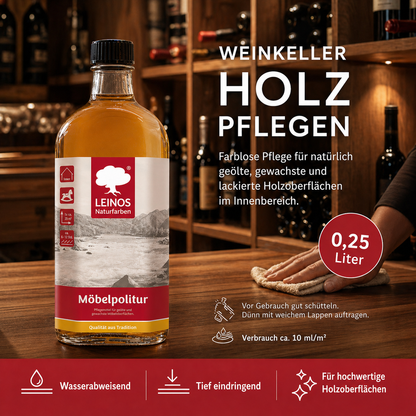 Pflegemittel für geölte und gewachste Möbeloberflächen 0,25l | Zur Pflege von natürlich geölten, gewachsten und lackierten Oberflächen im Innenbereich.