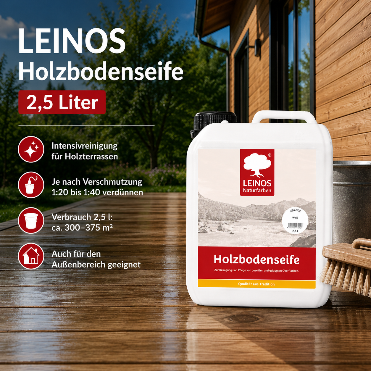 LEINOS 924 Holzbodenseife 2,50 l Weiß | Zur Reinigung, Pflege und Veredelung von geseiften und gelaugten, sowie von natur- und weißgeölten Holzoberflächen