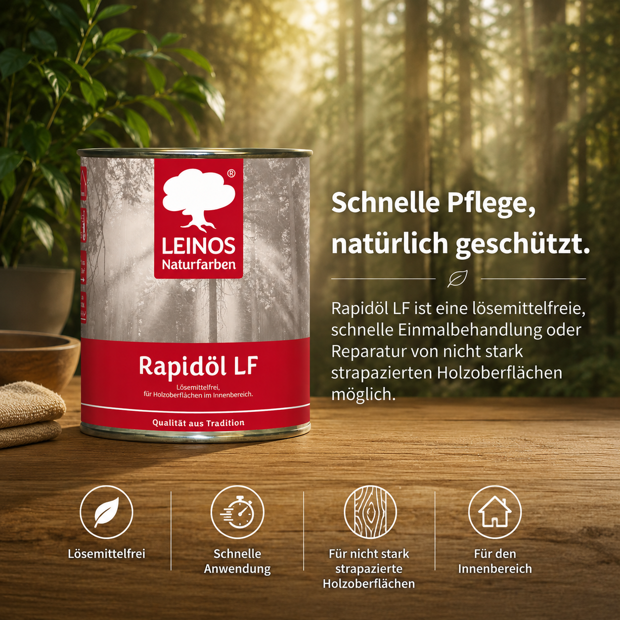 LEINOS Rapidöl LF 249, 0,75 l – lösemittelfreie Öl-Wachs-Kombination für Holz, schnelle Einmalbehandlung & Reparatur, pastös, sehr gut polierbar, für wenig beanspruchte Holzoberflächen