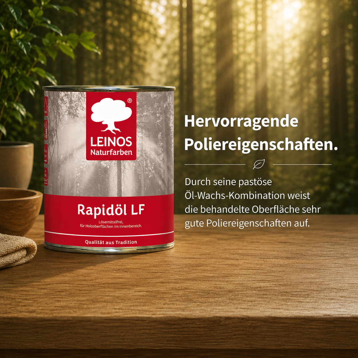 LEINOS Rapidöl LF 249, 2,5 l – lösemittelfreie Öl-Wachs-Kombination für Holz, schnelle Einmalbehandlung & Reparatur, pastös, sehr gut polierbar, für wenig beanspruchte Holzoberflächen