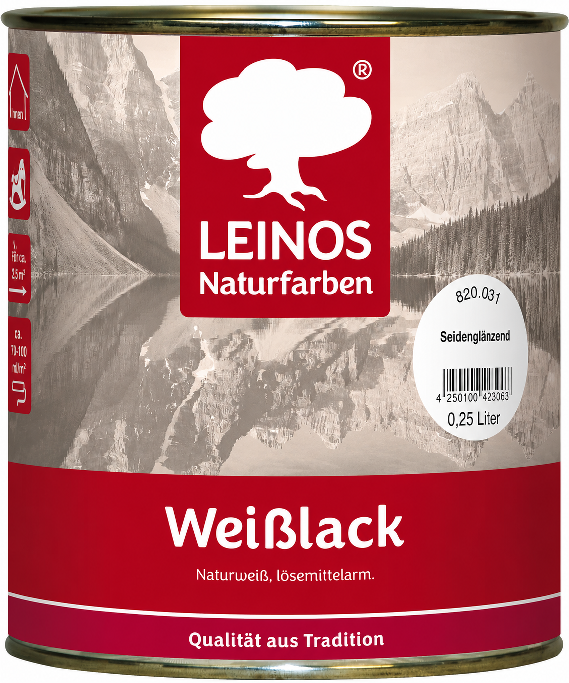 LEINOS 820 Weißlack Seidenglänzend | 0,25 L Innen & Außen | Wohngesunder Naturharz-Öl Lack, wasserfest & langlebig | ca. 2 m² Reichweite | Für kleine Flächen, Möbelstücke & Ausbesserungen