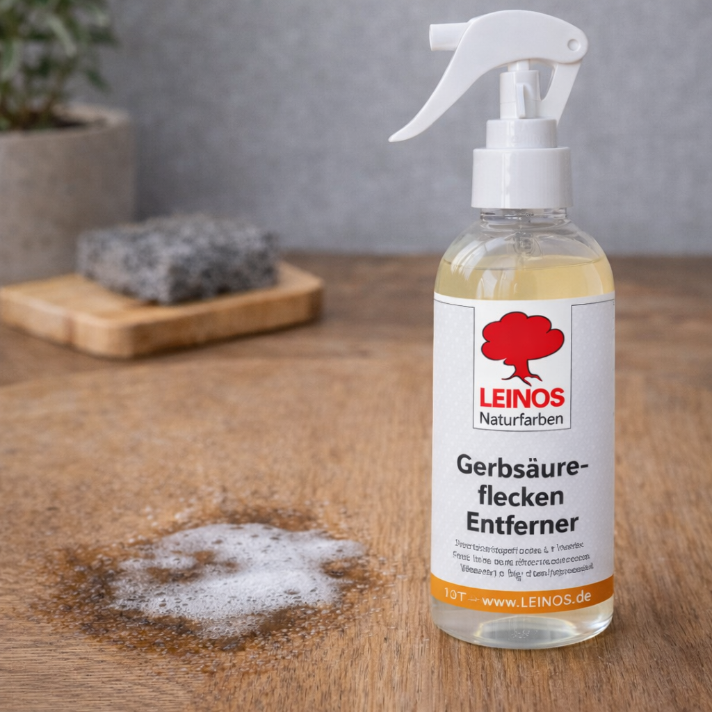 LEINOS Gerbsäureflecken Entferner 946 – 250ml Spezialreiniger für Eichenholz & Edelhölzer – entfernt dunkle Flecken & Verfärbungen durch Gerbsäure – Wasserbasiert, Biologisch Abbaubar & Farblos