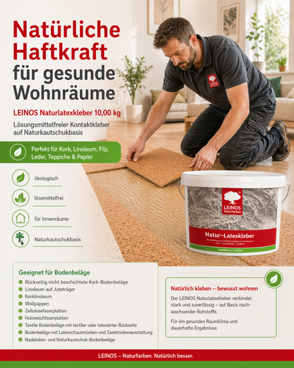 LEINOS Naturlatexkleber 3,00 kg – lösungsmittelfreier Kontaktkleber auf Naturkautschukbasis – für Teppiche, Kork, Leder, Filz, Linoleum & Papier – ideal für ökologische Anwendungen