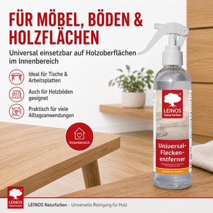 Universal Fleckenentferner 945 - 250 ml – lösemittelfreies Reinigungsmittel zur Entfernung von Kaffee-, Tee- & Rotweinflecken – für behandeltes & unbehandeltes Holz – wasserbasiert & biologisch abbaubar