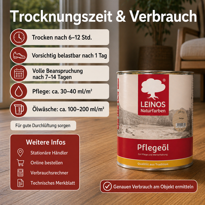 LEINOS 285 Pflegeöl 002 farblos  0,75 Liter | Zur Behandlung aller geölten und gewachsten Flächen wie Holz, Kork und Linoleum im Innenbereich |