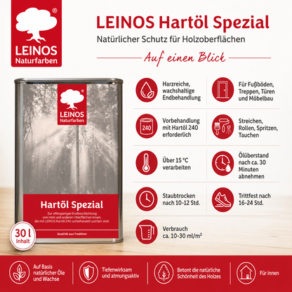 Leinos Spezial Hartöl 30 L | Farbloses Versiegelungsöl | Holzöl für effektive Endbeschichtung und langanhaltenden Schutz im Innenbereich