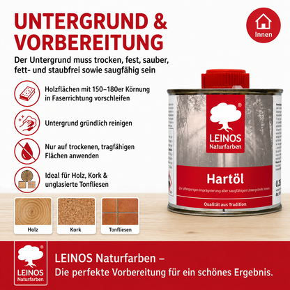 LEINOS Holzöl 250 ml | Hartöl Farblos für Tische Möbel Arbeitsplatten | Teak Eiche Möbelöl für effektive Versiegelung und langanhaltenden Schutz im Innenbereich
