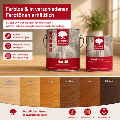 LEINOS Holzöl 2,5 l im Set mit Hartöl Spezial 750 ml als Finish | Farbloses Möbelöl für stark beanspruchte Oberflächen | Effektive Versiegelung und langanhaltenden Schutz im Innenbereich