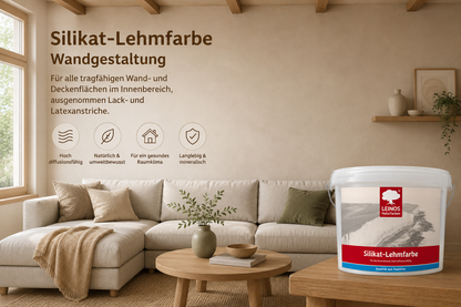 LEINOS Silikat-Lehmfarbe 689, naturweiß – Hochdeckende Wandfarbe für Innen, atmungsaktiv, lösemittelfrei, diffusionsoffen, geruchsarm, vegan, ideal für Lehmputz, Kalkputz, Putz – 10 L