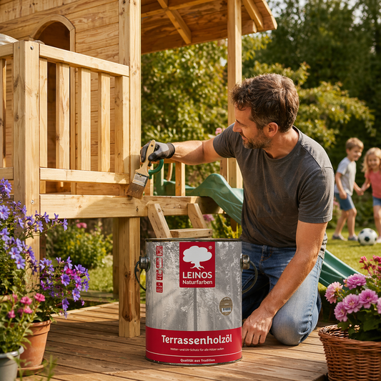 LEINOS Terrassenholzöl 236 | 2,5 Liter | Hochwertiges Holzöl für außen | Für Terrassen, Zäune, Kinderspielgeräte | Farbton: farblos | Tiefer Holzschutz & leichte Anwendung