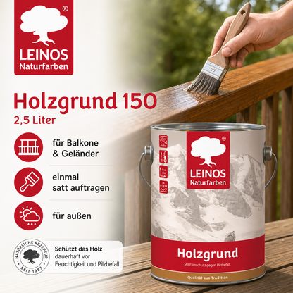 LEINOS 150 Holzgrund 2,5 l – offenporige Holzgrundierung für Lack- und Lasuranstriche außen, mit Filmschutz gegen Bläuebefall, tiefenwirksam, transparent-bräunlich, reicht bis ca. 60-80 m²
